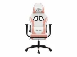Clicnbuy Silla gaming masaje y reposapiés cuero sintético blanco y Rosa