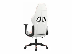 Clicnbuy Silla gaming masaje y reposapiés cuero sintético blanco y Rosa