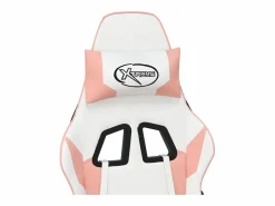 Clicnbuy Silla gaming masaje y reposapiés cuero sintético blanco y Rosa