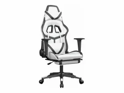 Clicnbuy Silla gaming masaje y reposapiés cuero sintético blanco