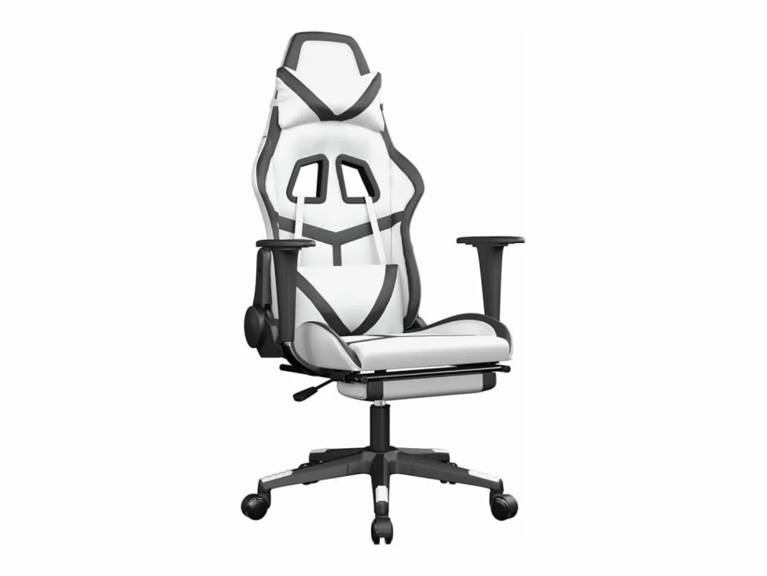 Clicnbuy Silla gaming masaje y reposapiés cuero sintético blanco
