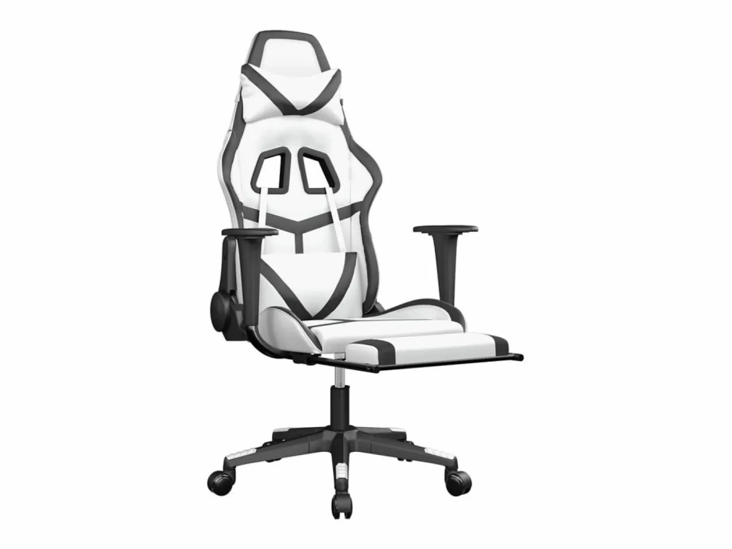 Clicnbuy Silla gaming masaje y reposapiés cuero sintético blanco