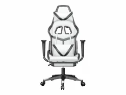 Clicnbuy Silla gaming masaje y reposapiés cuero sintético blanco