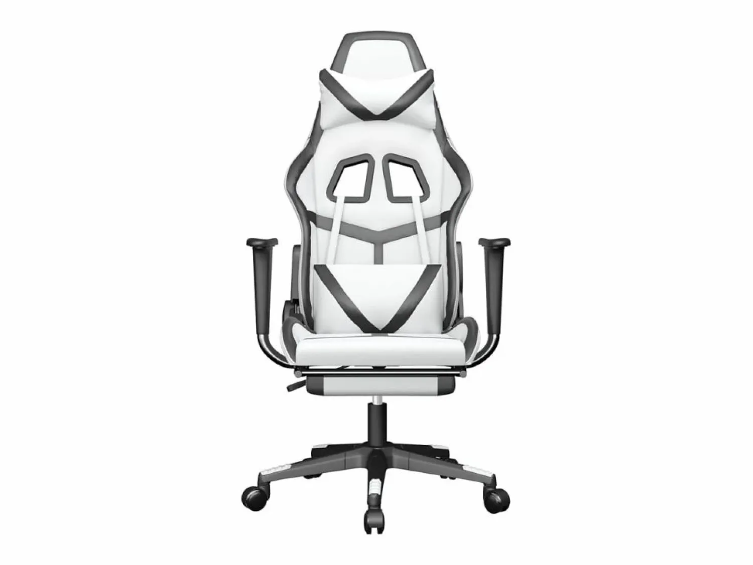 Clicnbuy Silla gaming masaje y reposapiés cuero sintético blanco