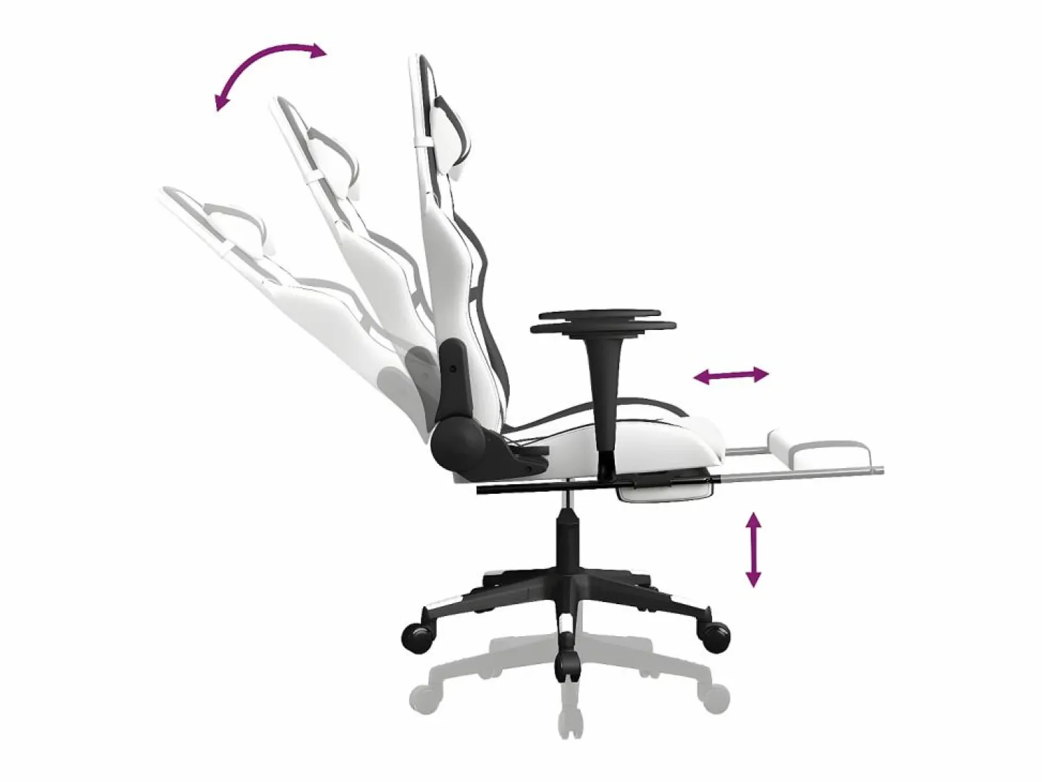 Clicnbuy Silla gaming masaje y reposapiés cuero sintético blanco