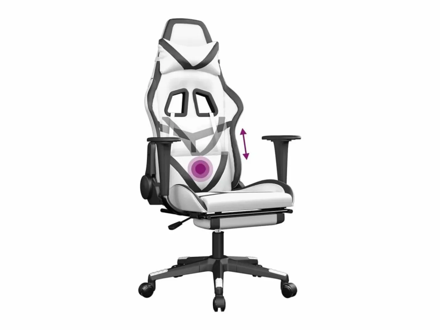 Clicnbuy Silla gaming masaje y reposapiés cuero sintético blanco