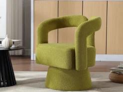 Silla giratoria 360°, sillón giratorio en tejido bouclé, sillón lounge con reposabrazos, sillón relax de respaldo alto con apoyabrazos