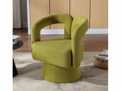 Silla giratoria 360°, sillón giratorio en tejido bouclé, sillón lounge con reposabrazos, sillón relax de respaldo alto con apoyabrazos