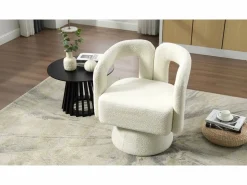 Hot Silla giratoria 360°, sillón giratorio en tejido bouclé, sillón lounge con reposabrazos, sillón relax de respaldo alto con apoyabrazos Naranja