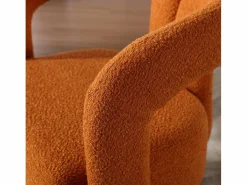 Hot Silla giratoria 360°, sillón giratorio en tejido bouclé, sillón lounge con reposabrazos, sillón relax de respaldo alto con apoyabrazos Naranja