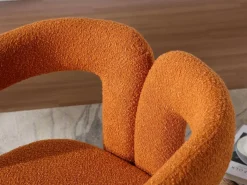 Hot Silla giratoria 360°, sillón giratorio en tejido bouclé, sillón lounge con reposabrazos, sillón relax de respaldo alto con apoyabrazos Naranja