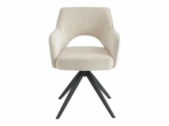 Discount Vente-unique Silla giratoria con reposabrazos de terciopelo acanalado y metal negro - - KONYA Crema