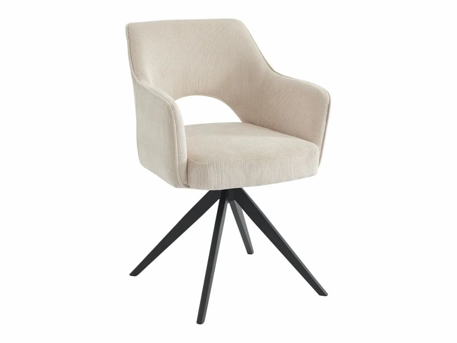 Discount Vente-unique Silla giratoria con reposabrazos de terciopelo acanalado y metal negro - - KONYA Crema