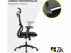 Outlet Silla giratoria de oficina ergonómica con reposabrazos, reposacabezas y soporte lumbar, ajustable, silla de escritorio de tela, - ZIK Silla De Oficina