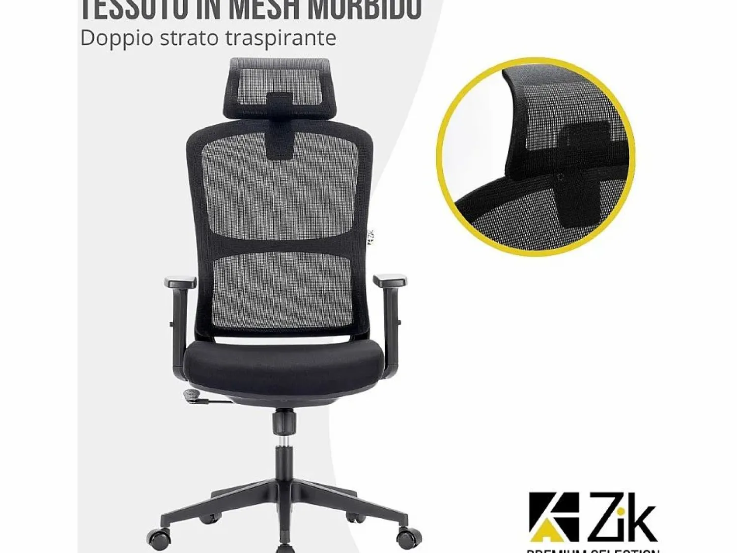 Outlet Silla giratoria de oficina ergonómica con reposabrazos, reposacabezas y soporte lumbar, ajustable, silla de escritorio de tela, - ZIK Silla De Oficina