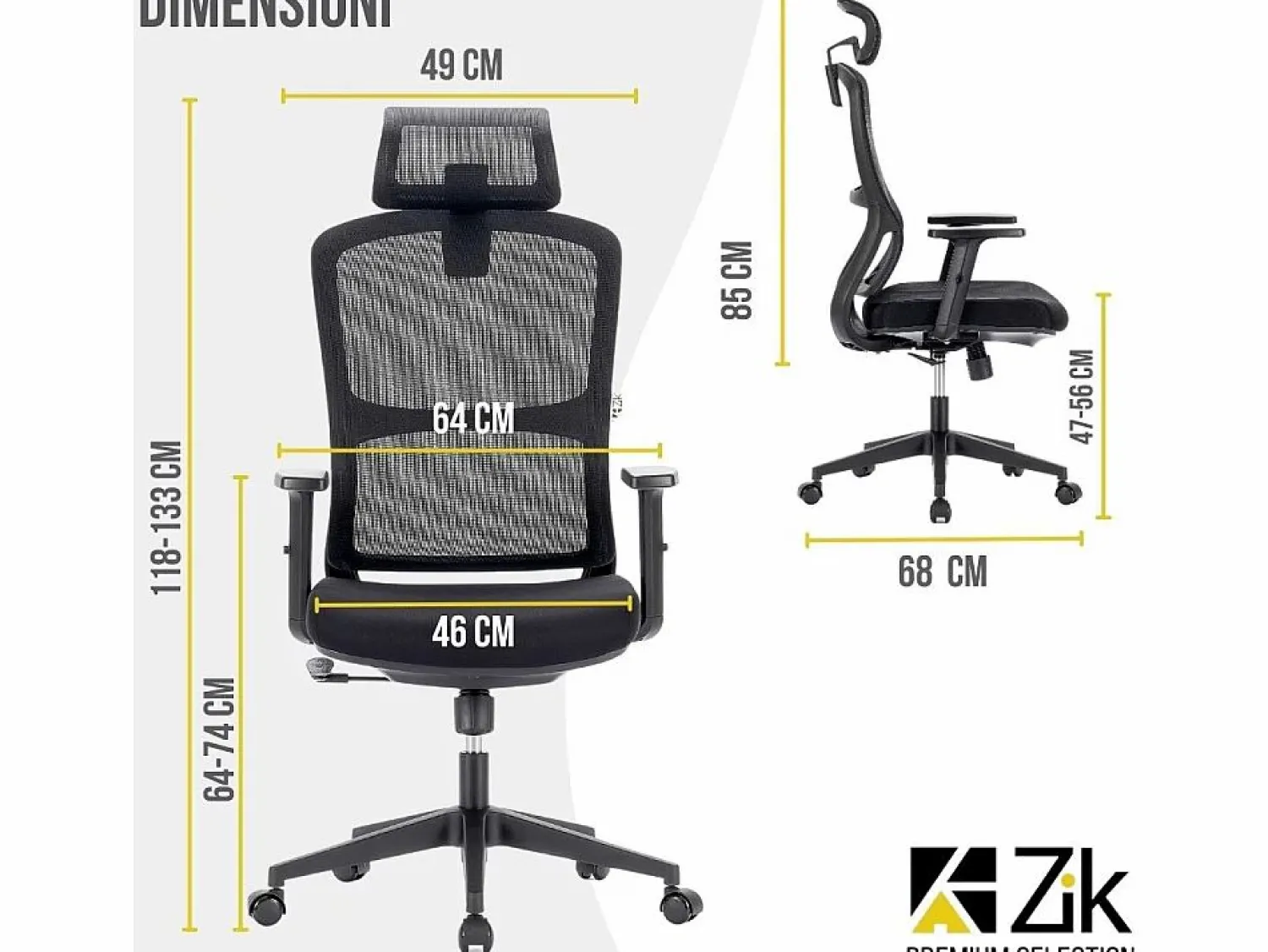 Outlet Silla giratoria de oficina ergonómica con reposabrazos, reposacabezas y soporte lumbar, ajustable, silla de escritorio de tela, - ZIK Silla De Oficina
