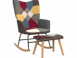 Hot Silla mecedora con reposapiés tela patchwork ES47054 Multicolor