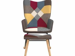Hot Silla mecedora con reposapiés tela patchwork ES47054 Multicolor