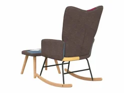 Hot Silla mecedora con reposapiés tela patchwork ES47054 Multicolor