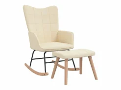 Discount vidaxl Silla mecedora con reposapiés tela color Crema