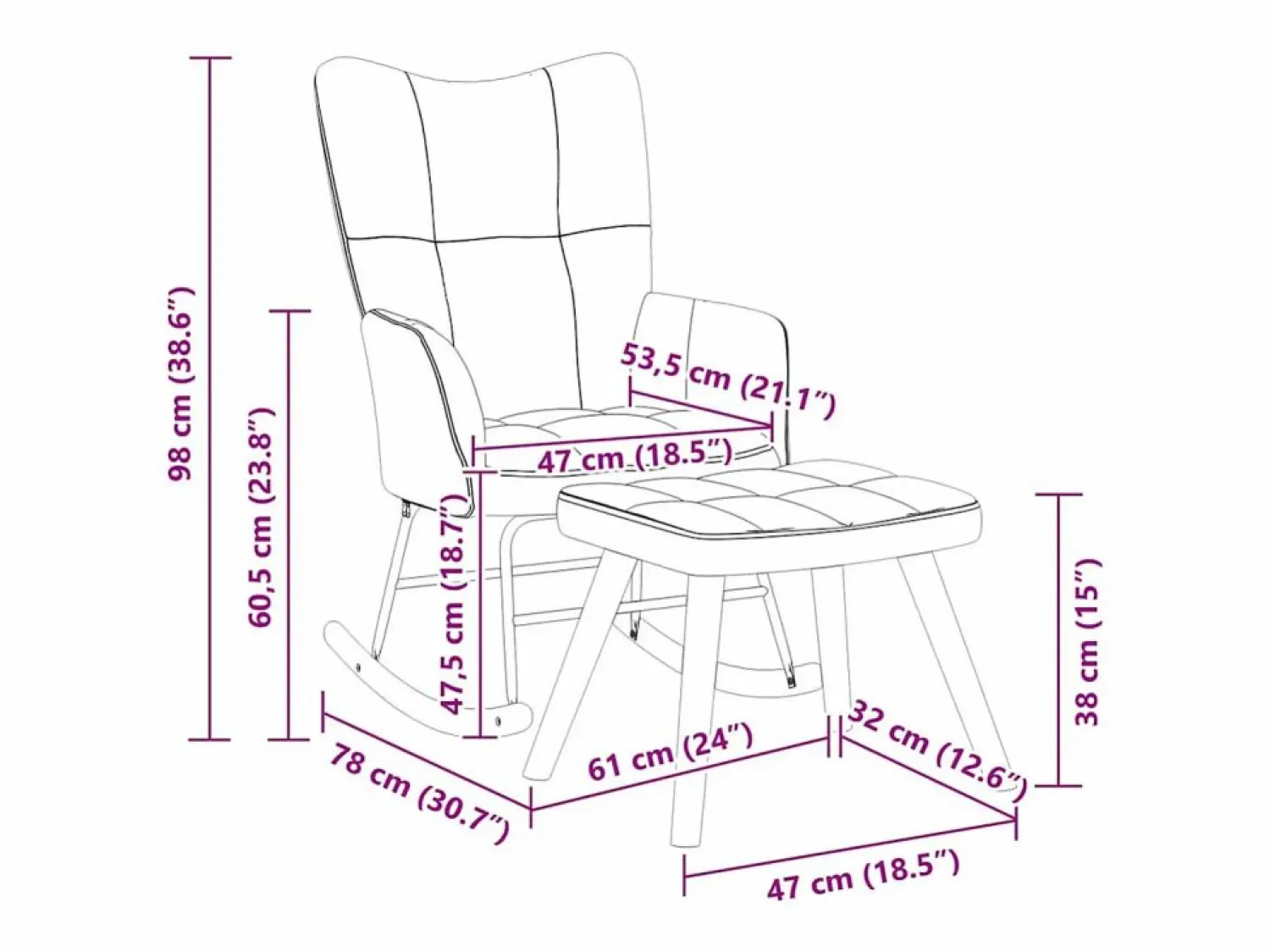 vidaxl Silla mecedora con reposapiés terciopelo