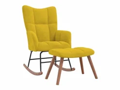 vidaxl Silla mecedora con reposapiés tela mostaza