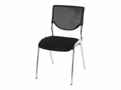 MCW Silla para visitas H401 Apilable (juego de 4), asiento negro, patas cromadas