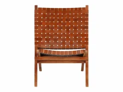 Best Silla plegable con rayas cruzadas cuero auténtico marrón Sillón De Piel