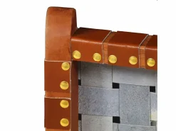 Best Silla plegable con rayas cruzadas cuero auténtico marrón Sillón De Piel