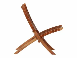 Clicnbuy Silla plegable de tiras cruzadas de cuero auténtico marrón