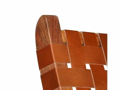Clicnbuy Silla plegable de tiras cruzadas de cuero auténtico marrón