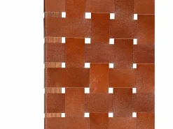 Clicnbuy Silla plegable de tiras cruzadas de cuero auténtico marrón