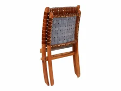 Clicnbuy Silla plegable de tiras cruzadas de cuero auténtico marrón