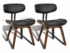 Discount Clicnbuy Sillas de comedor 2 unidades madera curvada y cuero sintético Negro