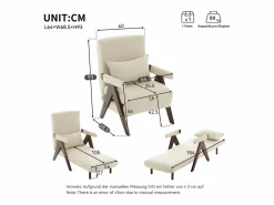 Sillón 3 en 1 con función cama, convertible, tejido de lino (64x68,5x93 cm)