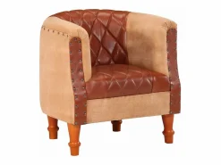 Discount Sillón | Silla de cuero auténtico y madera maciza de mango marrón SHL6869 Marru00f3n
