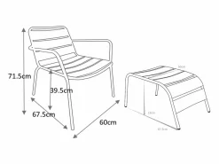 MYLIA Sillón bajo de jardín apilable de metal + un reposapiés - - MIRMANDE