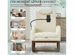 Hot Sillón Balancín con Reposapiés y Almacenamiento Lateral - Confort Ergonómico en Pana - Ideal para Salón, Oficina y Rincón de Lectura Beige