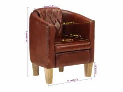 Sillón butaca de cuero auténtico marrón Sillón Estilo Cabriolet|Sillón De Piel