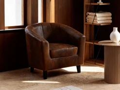 Outlet Vente-unique Sillón cabriolet de microfibra envejecida marrón CRISTOBAL II Marru00f3n