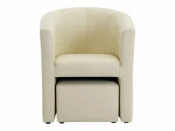 New Vente-unique Sillón cabriolet y puf de imitación estilo clásico atemporal JOVANA Beige