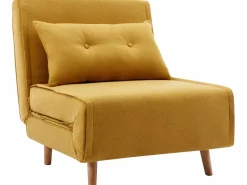 Vente-unique Sillón cama de tela amarillo de estilo joven URIBIA. Mostaza