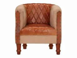 Clicnbuy Sillón cúbico de cuero auténtico y madera maciza mango marrón