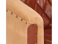 Clicnbuy Sillón cúbico de cuero auténtico y madera maciza mango marrón