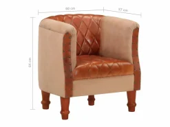 Clicnbuy Sillón cúbico de cuero auténtico y madera maciza mango marrón