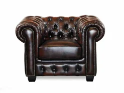 Hot LINEA SOFA Sillón chesterfield 100% de piel color marrón BRENTON Marru00f3n chocolate