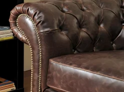 Online Sillón chesterfield de piel envejecida marrón CLOTAIRE Sillón De Piel
