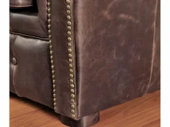 Online Sillón chesterfield de piel envejecida marrón CLOTAIRE Sillón De Piel