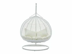 Hot Sillón colgante de 2 plazas de ratán trenzado y cojín beige - VAHINA de Sillón Colgante