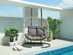 Outlet Sillón colgante de 2 plazas de ratán natural claro y gris - LISSANDRA de Sillón Colgante